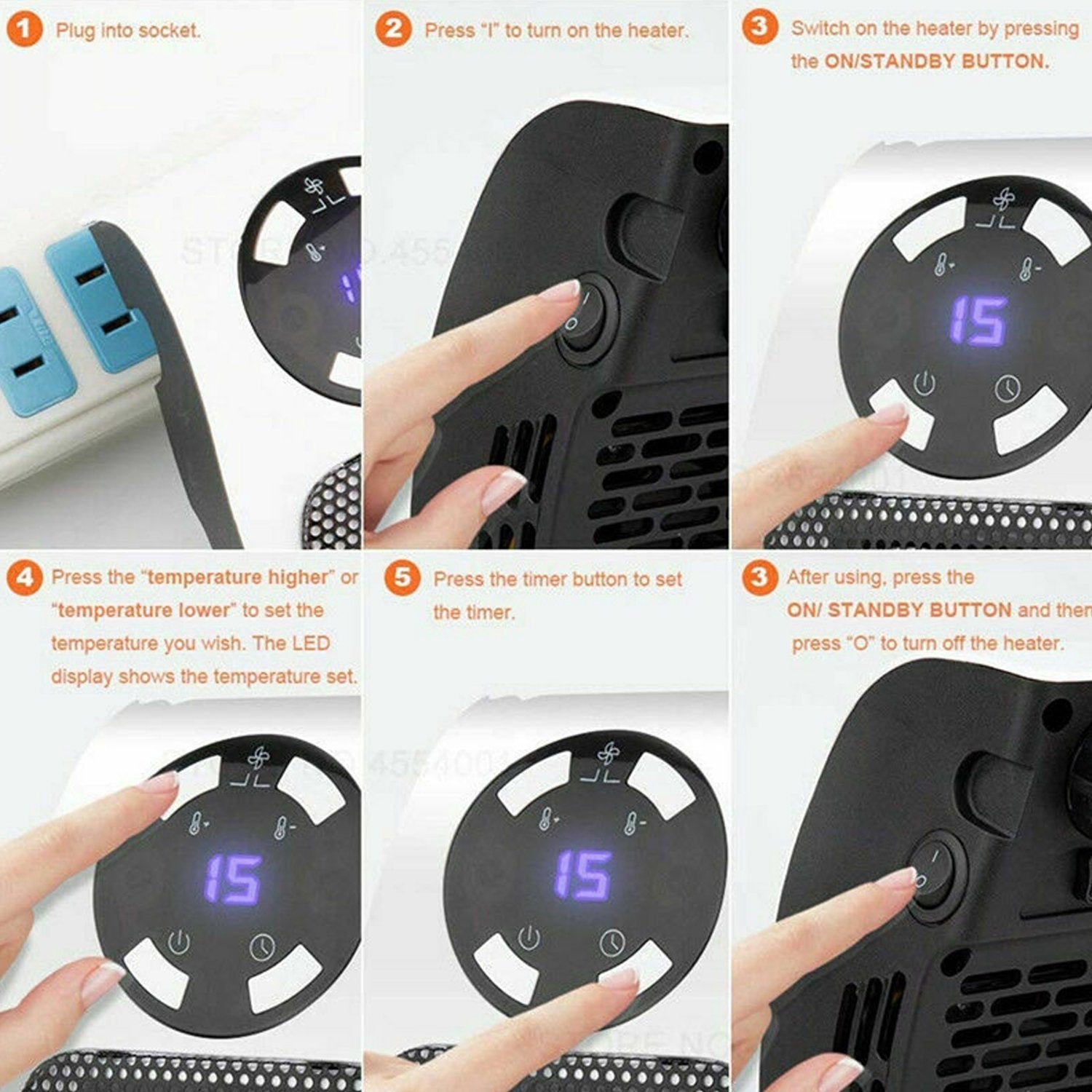 Wukusy portable electric mini fan heater on a desktop, compact household space heater for home comfort and warmth.