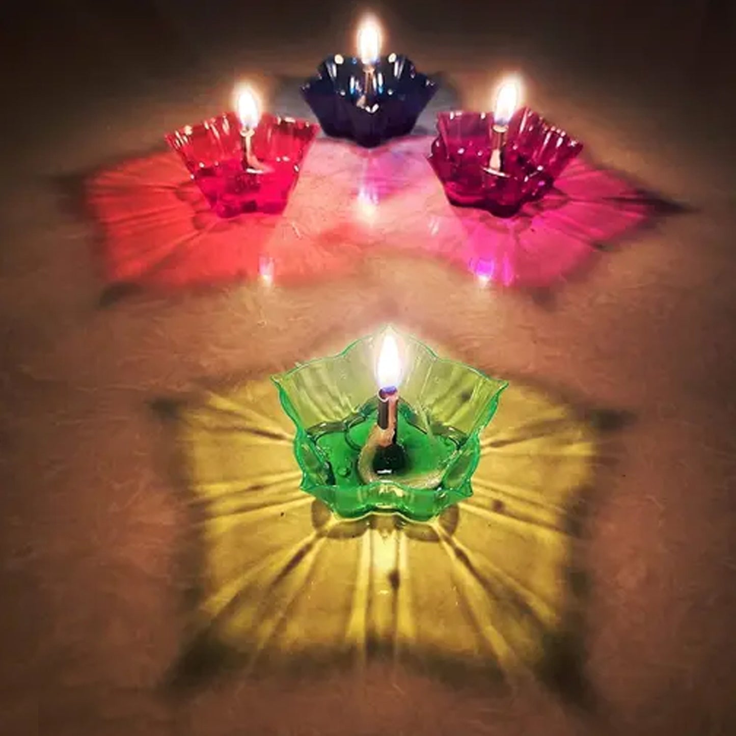 Wukusy Magical Reflection Diya Set with 6 decorative diyas and 12 attractive design cups for home decor.