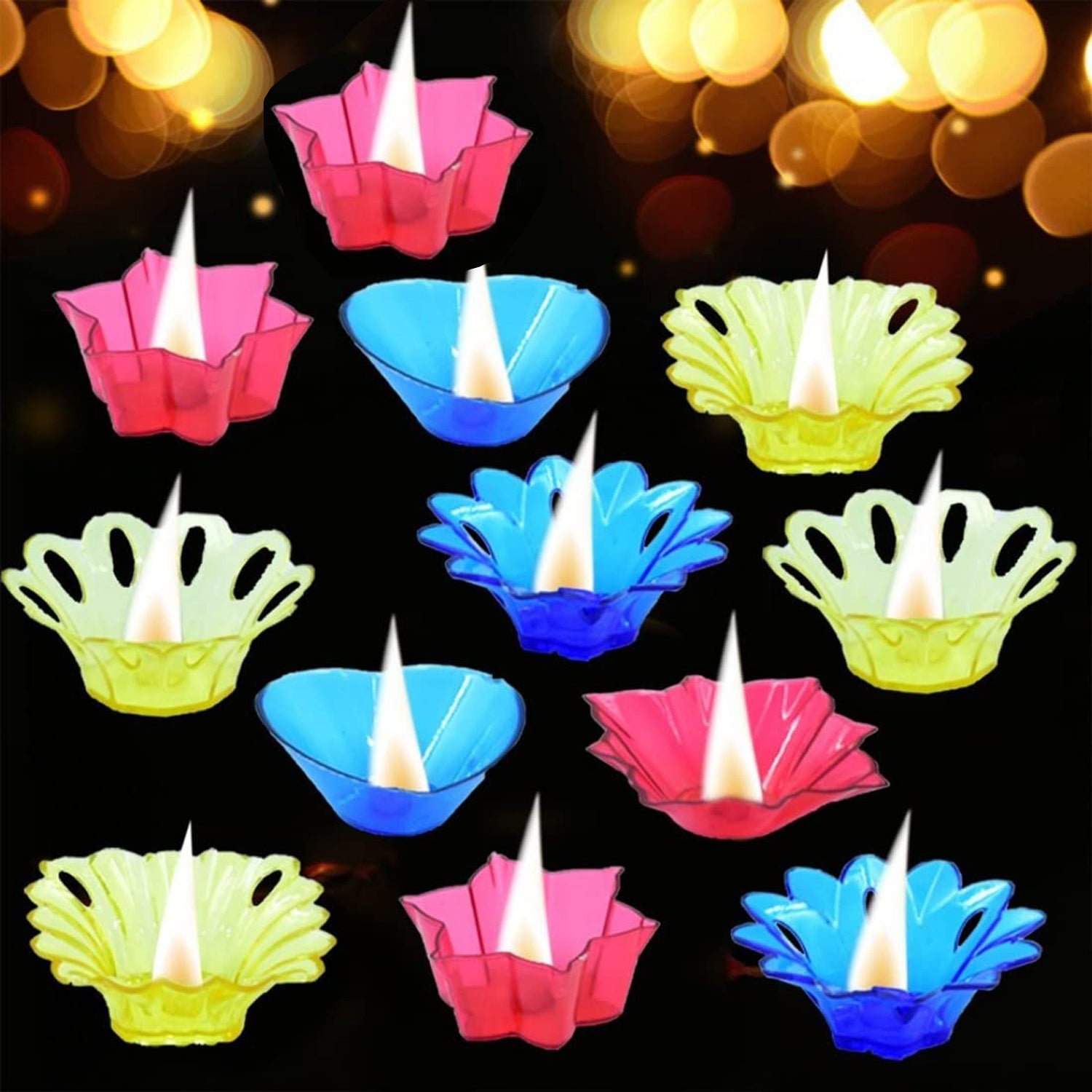Wukusy Magical Reflection Diya Set with 6 attractive design cups, 12-piece home decor diya and cup set for festive ambiance