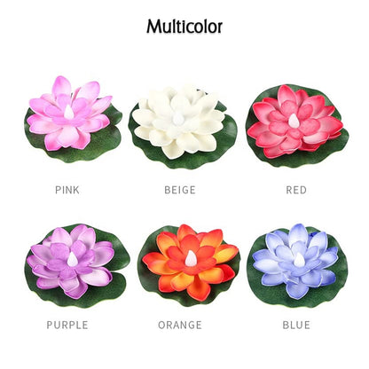 Six Wukusy water-floating smokeless candles with lotus flower design, sensor LED tealights for indoor and outdoor home decor.
