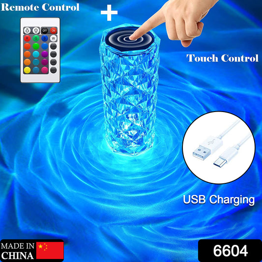 Wukusy Crystal Touch Night Light with 16 colors, rose diamond design, remote control, USB-powered, ideal for romantic bedroom or dining decor.