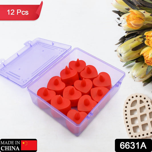 Set of 12 Wukusy flameless LED heart-shaped candles in multiple colors, battery-operated fake tea lights for home decor and festive lighting.