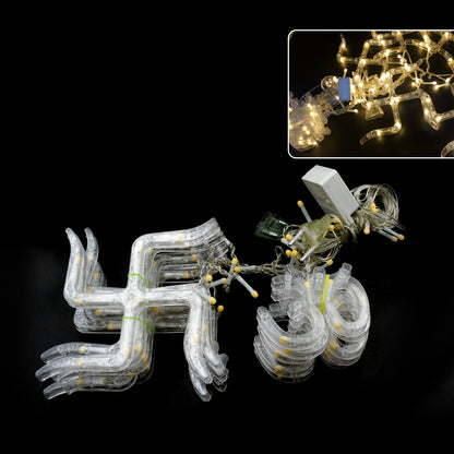 Wukusy Swastik Om decorative string lights with 12 hanging props, 138 LED bulbs, ideal for Diwali home decor and festive lighting.