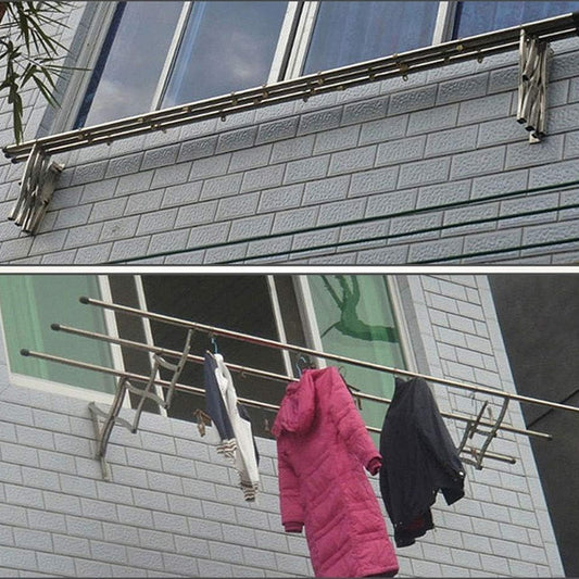 Wukusy wall-mounted clothes drying rack with extendable bars for indoor or outdoor use, ideal for towels and clothing.