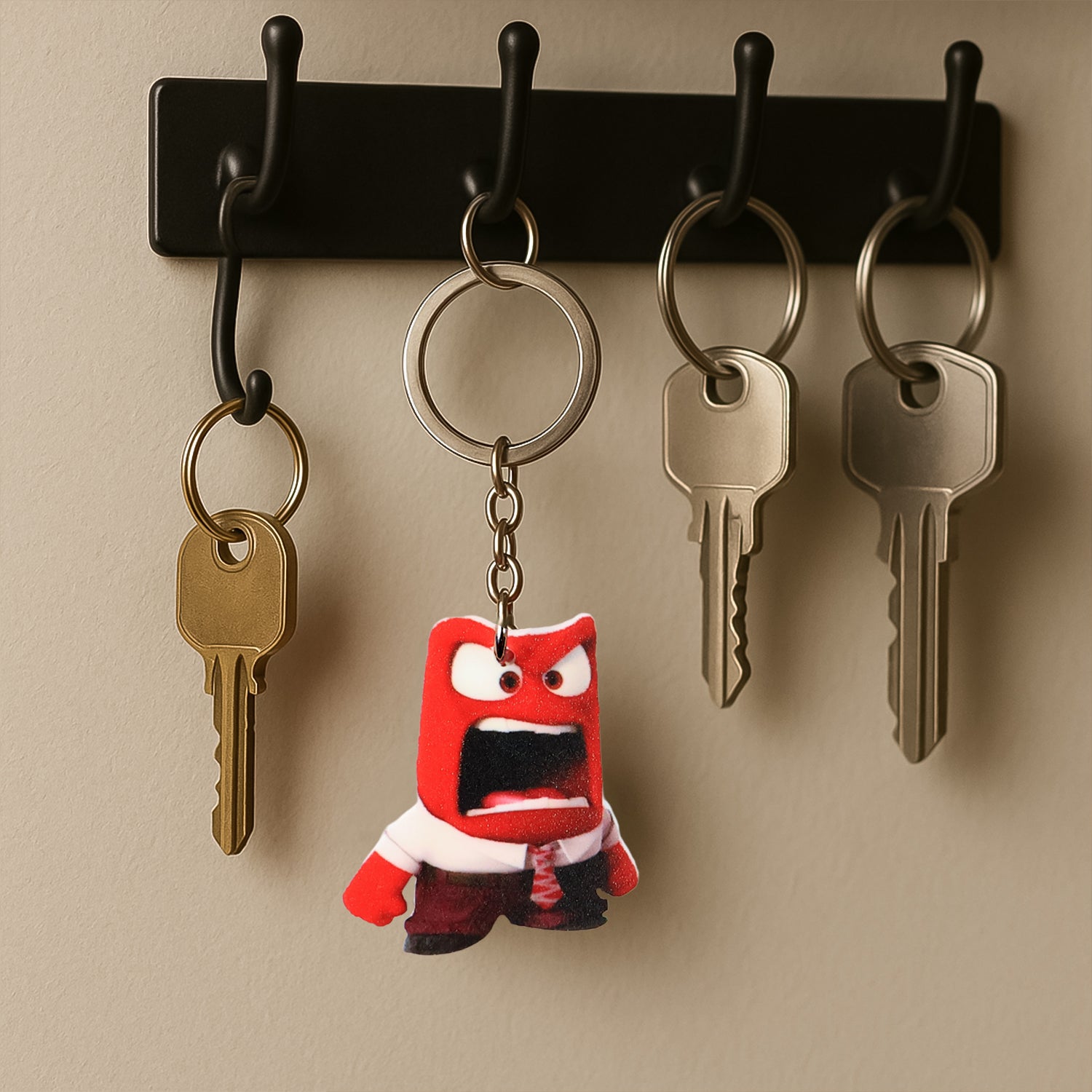 Animated character acrylic keychain by Wukusy, featuring a colorful, detailed home decor design with a cartoon-style figure.