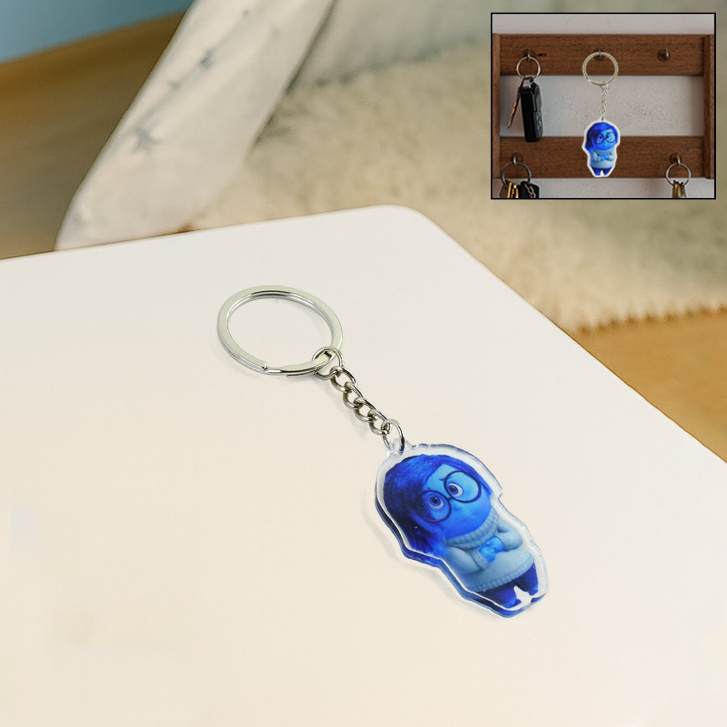 Wukusy cartoon character-themed acrylic keychain, colorful home decor accessory with cute character design.