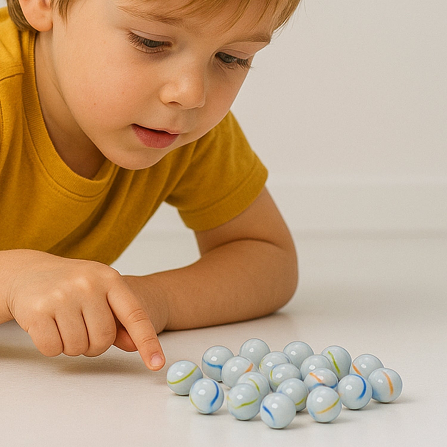 Set of approximately 30 colorful glass marbles for home decor from Wukusy, showcasing shiny, smooth, and vibrant marble designs.