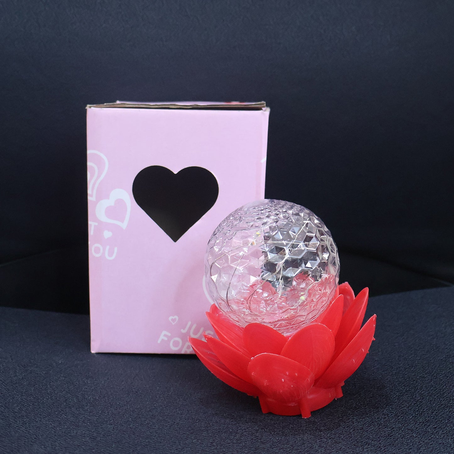 Wukusy crystal ball lotus LED decorative light for home decor, glowing with soft illumination and intricate lotus design.