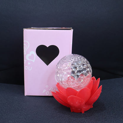 Wukusy crystal ball lotus LED decorative light for home decor, glowing with soft illumination and intricate lotus design.