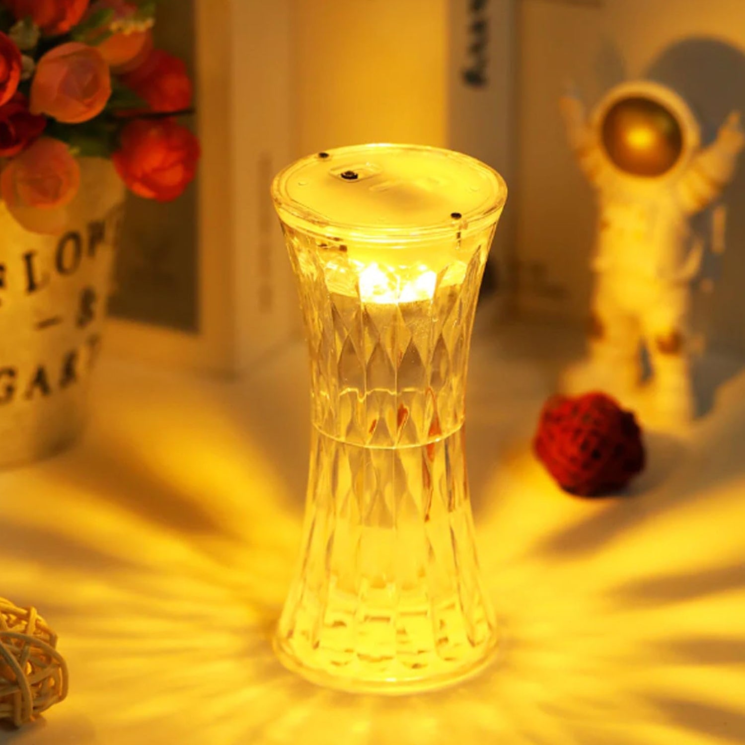 Wukusy crystal lamp night light providing soft, ambient lighting for home decor, featuring a decorative crystal design.