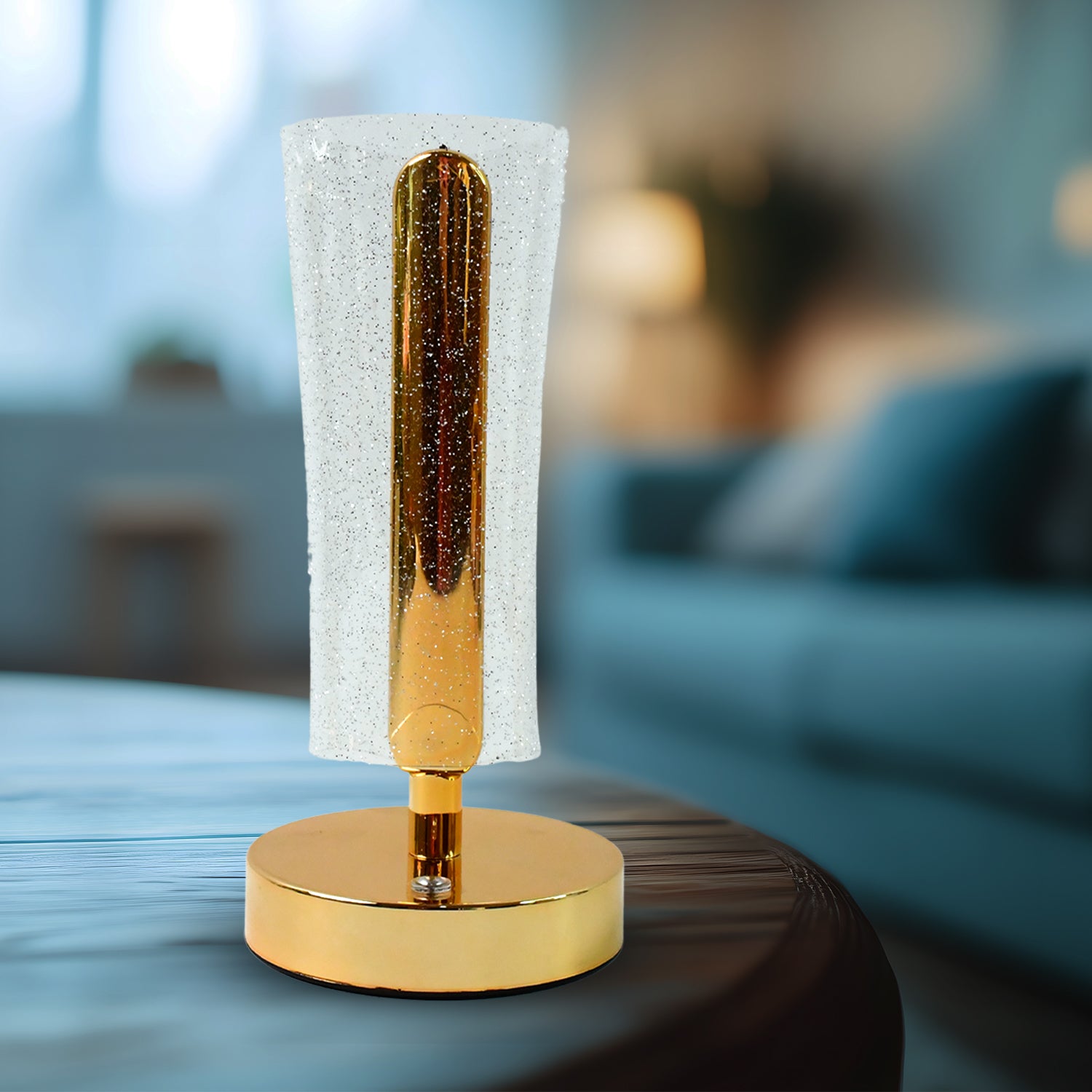 Wukusy crystal table lamp with sparkle design, golden base, LED lighting, ideal as decorative bedside or home decor lighting.