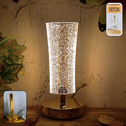 Wukusy crystal table lamp with sparkle design, golden base, LED lighting, ideal for decorative bedside or home decor.