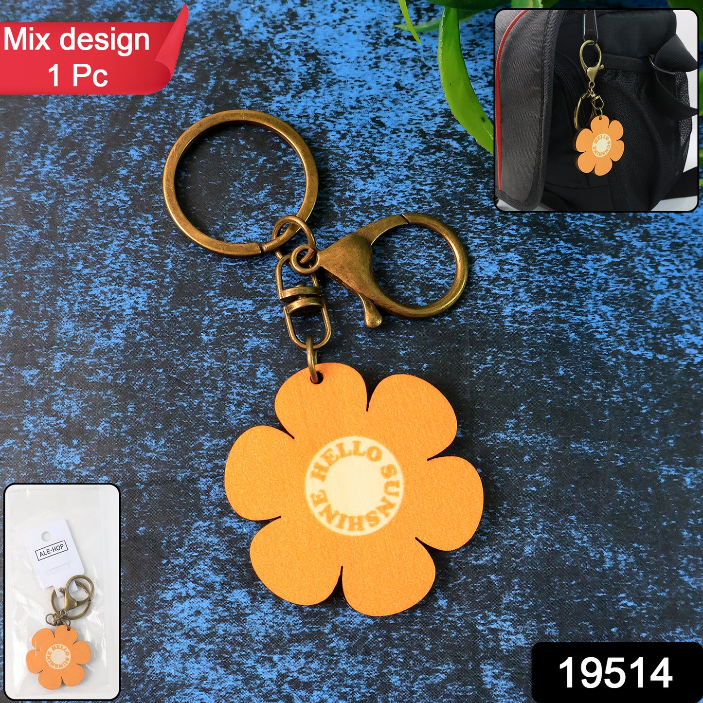 Cute flower-shaped keychain by Wukusy, featuring a colorful mixed design, perfect for home decor or accessories.