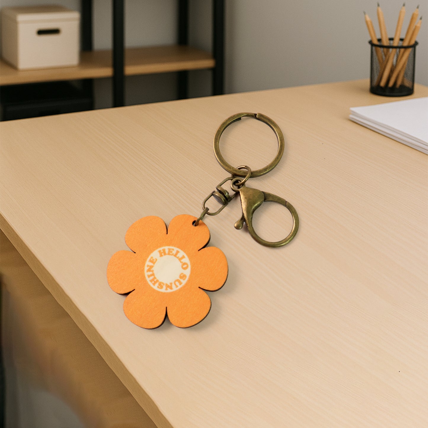 Cute flower-shaped keychain by Wukusy, featuring a colorful mixed design, perfect for home decor or accessories.