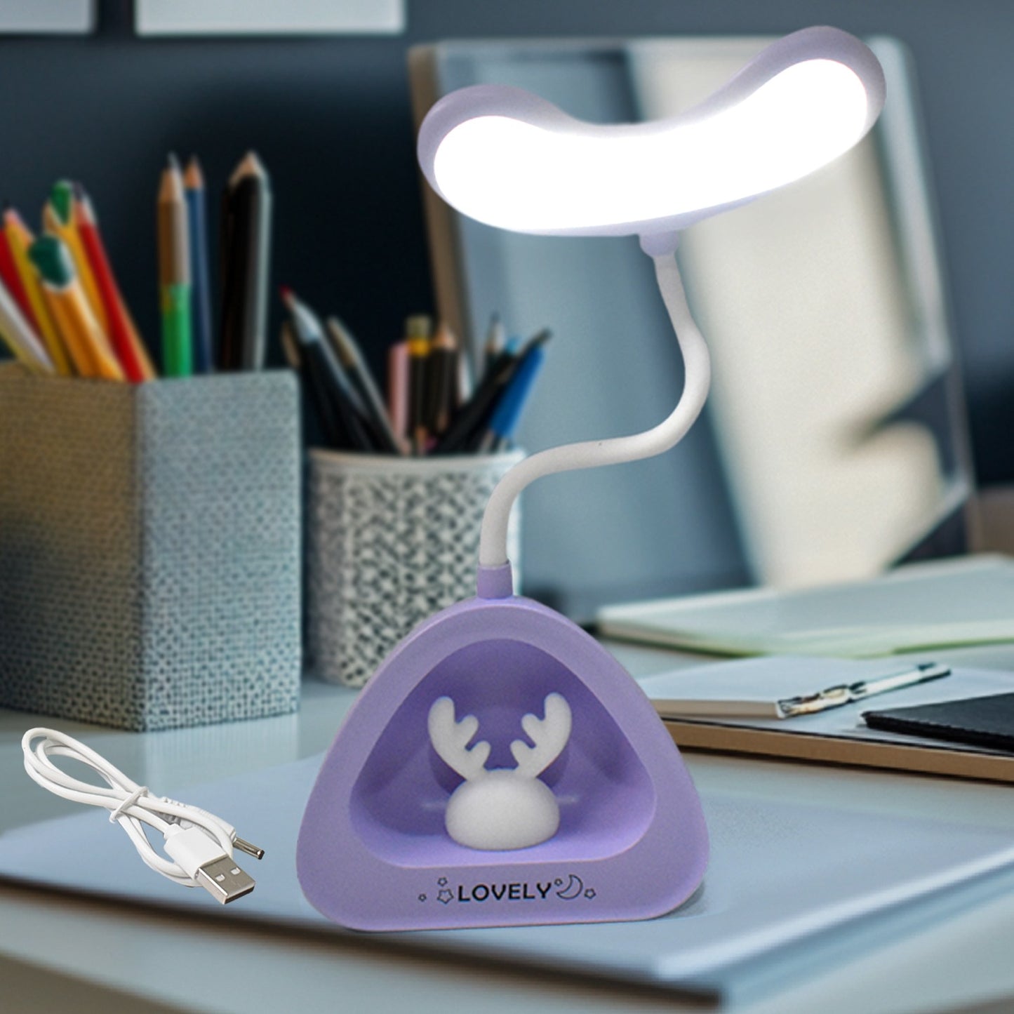 Wukusy cute LED desk lamp with button control, ideal for home decor, featuring a charming, modern design and bright lighting.