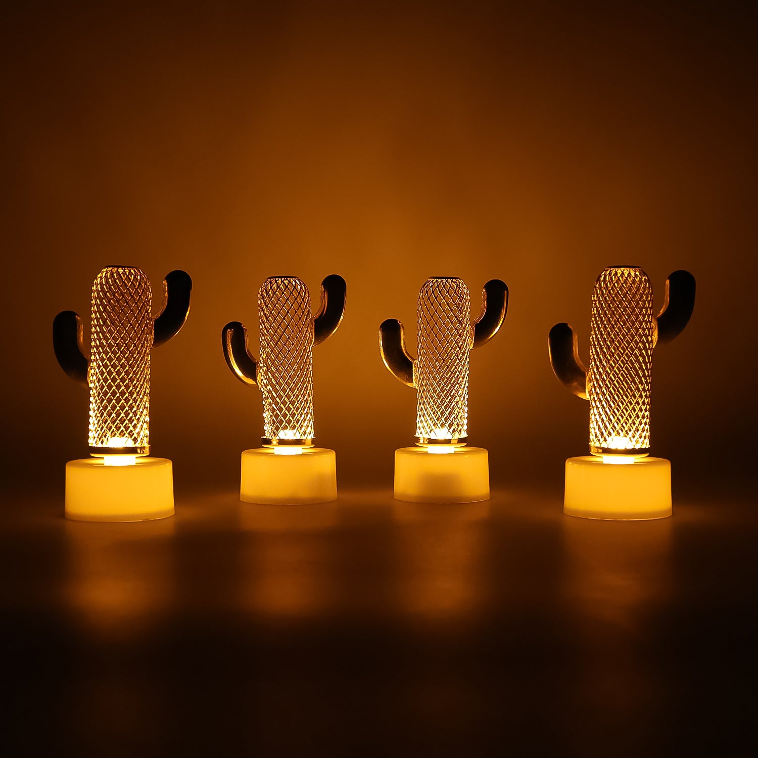 Set of four Wukusy decorative cactus-shaped flameless LED candles for home decor, featuring warm, flickering light and cactus design.