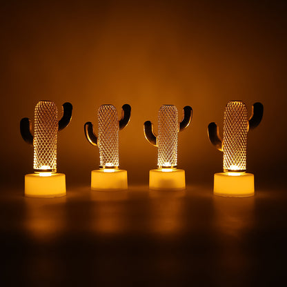 Set of four Wukusy decorative cactus-shaped flameless LED candles for home decor, featuring warm, flickering light and cactus design.