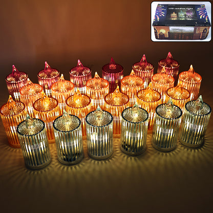 Set of 24 flameless electronic LED candles for home décor, featuring realistic flickering light from Wukusy.