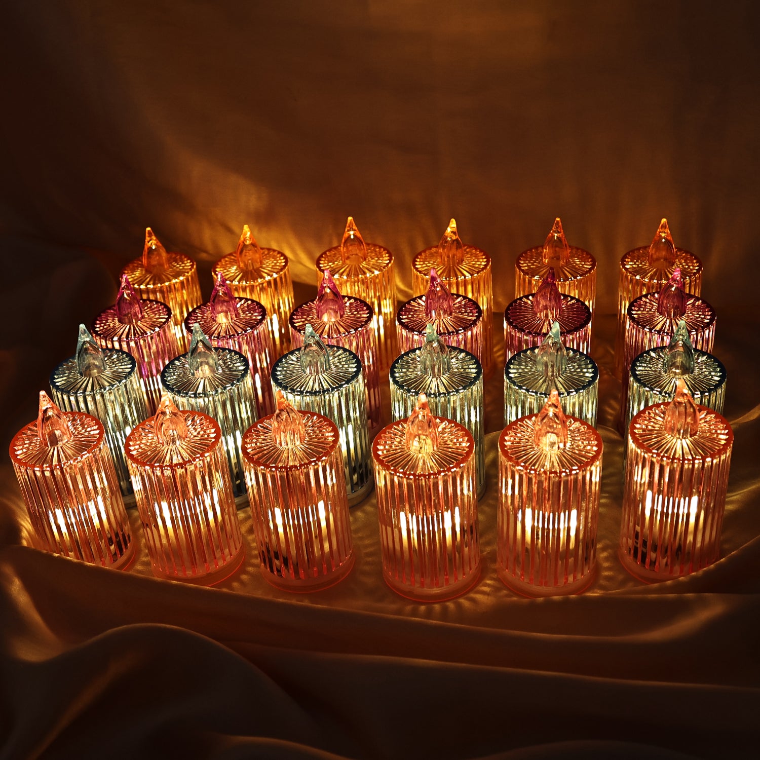 Set of 24 flameless electronic LED candles by Wukusy for home decor, featuring warm light and realistic flickering effects.