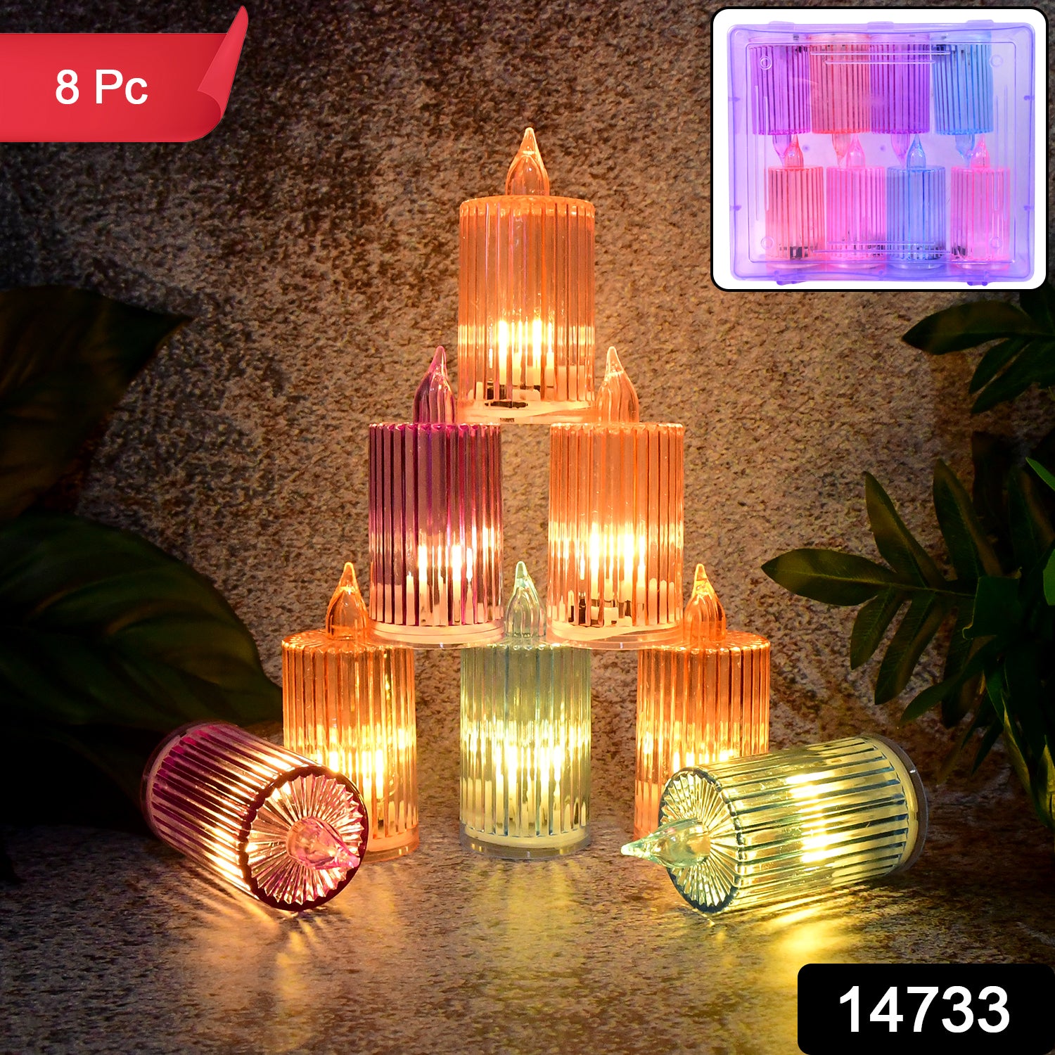 Set of 8 decorative flameless electronic LED candles by Wukusy, ideal for home decor, with warm flickering light effects.