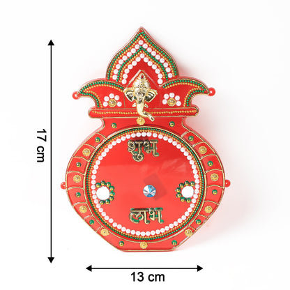 Decorative Wukusy Kalash wall hanging with Shubh Labh design, ideal for home decor and spiritual ambiance.