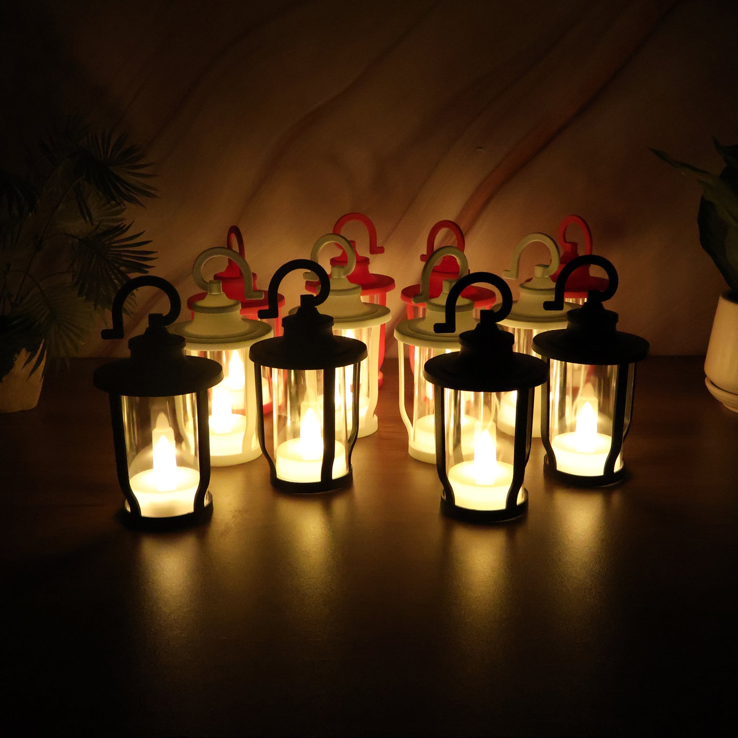Set of 12 Wukusy decorative lantern-shaped flameless LED candles for home decor, safe and aesthetic lighting.