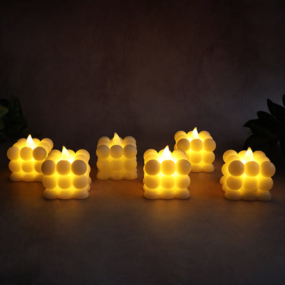 Set of 6 Wukusy decorative LED bubble candles for home decor, featuring glowing glass bubble designs.