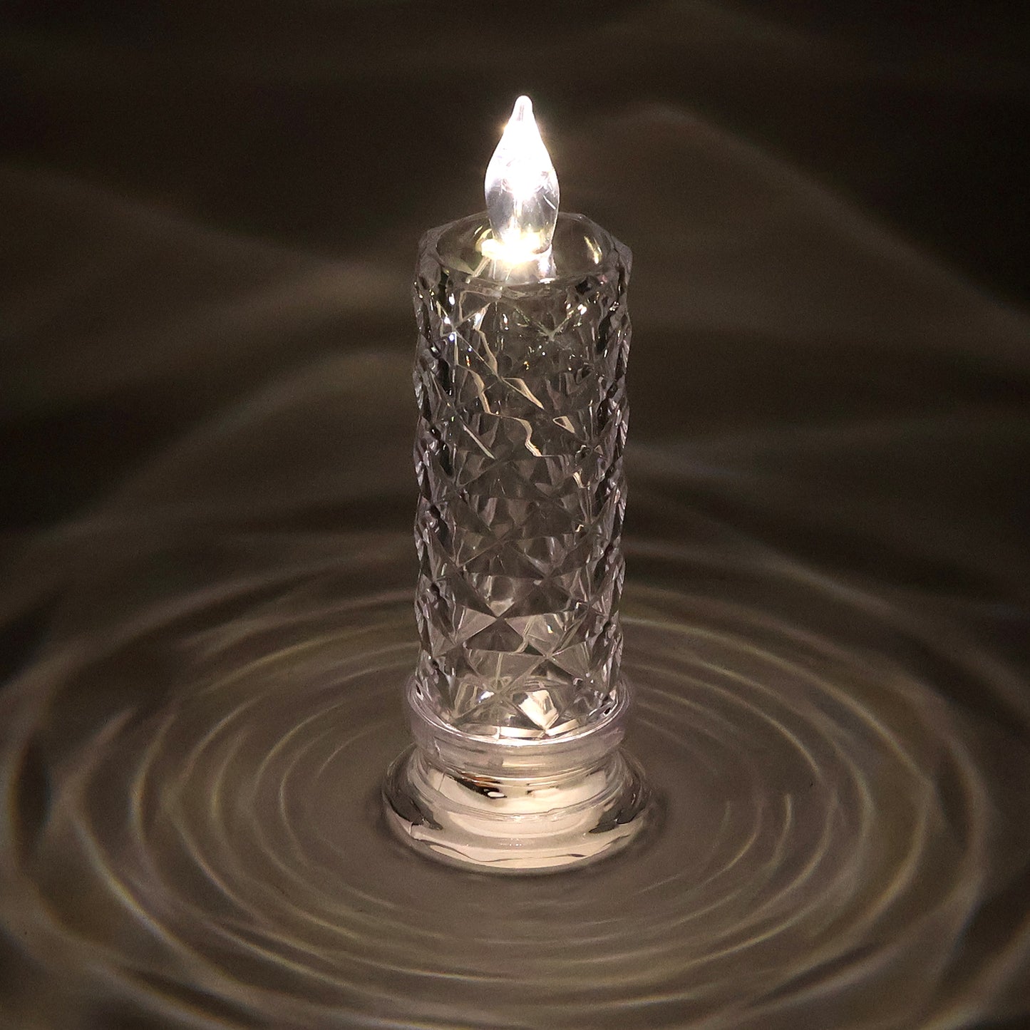 Wukusy decorative LED crystal candle light for home decor, featuring a transparent crystal design and warm LED illumination.