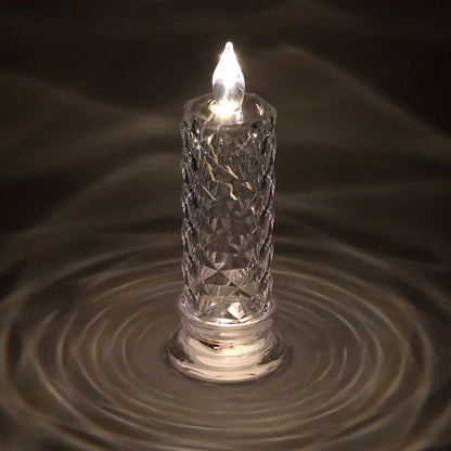 Wukusy decorative LED crystal candle light for home decor, featuring a transparent crystal design and warm LED illumination.
