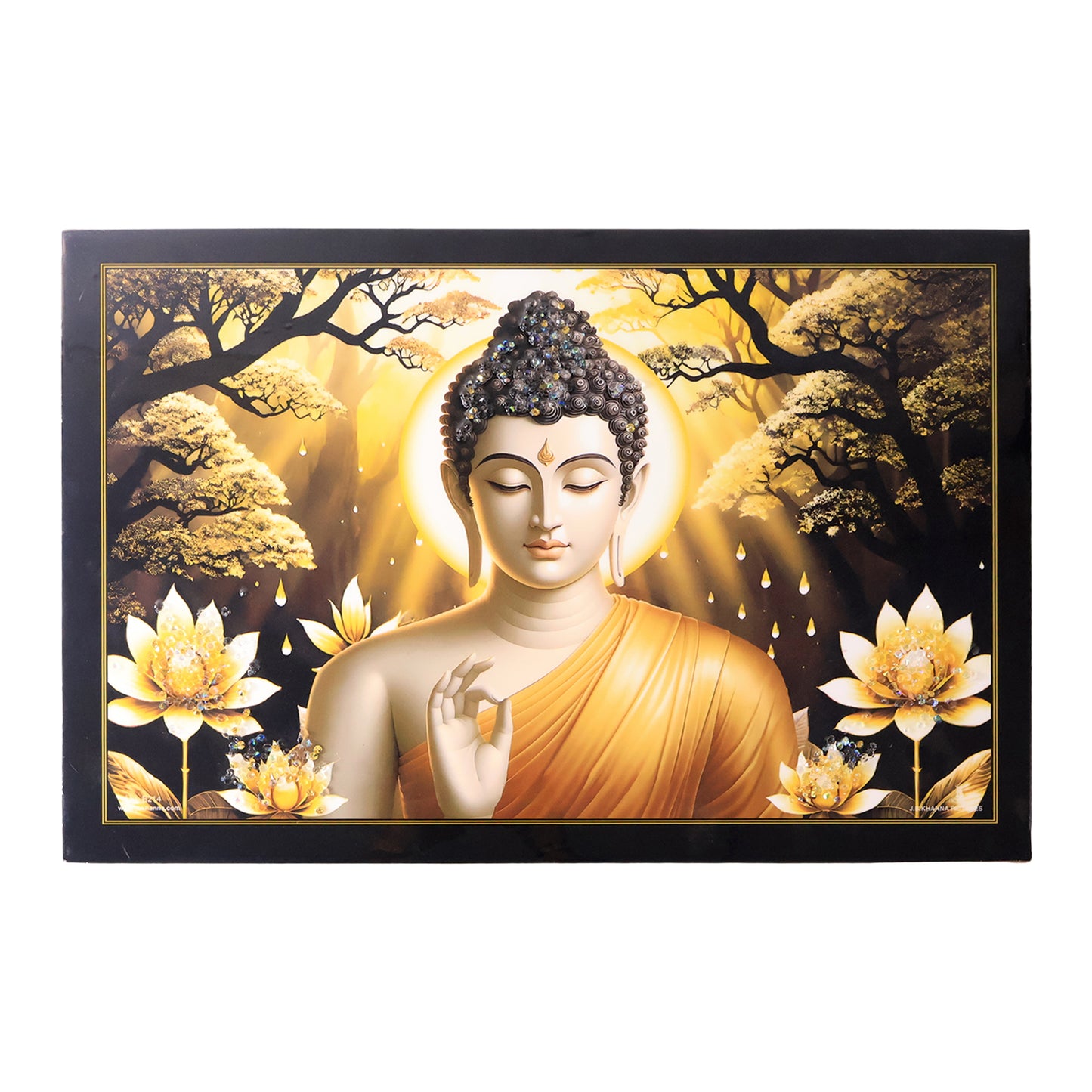 Decorative Lord Buddha wall painting with wooden frame, mix design, 45x30 cm, suitable for home decor, by Wukusy.