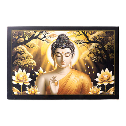 Decorative Lord Buddha wall painting with wooden frame, mix design, 45x30 cm, suitable for home decor, by Wukusy.