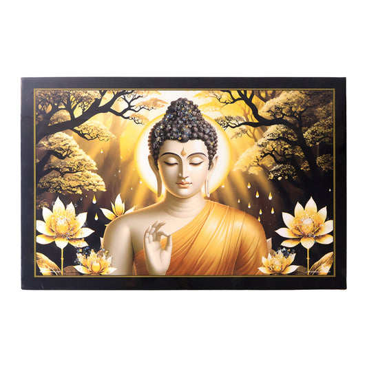 Decorative Lord Buddha wall painting with wooden frame, mix design, 45x30 cm, suitable for home decor, by Wukusy.