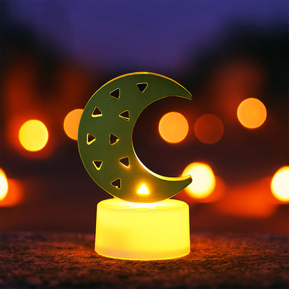 Set of 12 moon-shaped flameless LED candles for home decor by Wukusy, decorative and safe for ambient lighting.