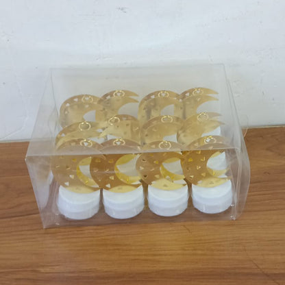 Set of 12 Wukusy moon-shaped flameless LED candles for home decor, with a warm, glowing light and decorative moon design.