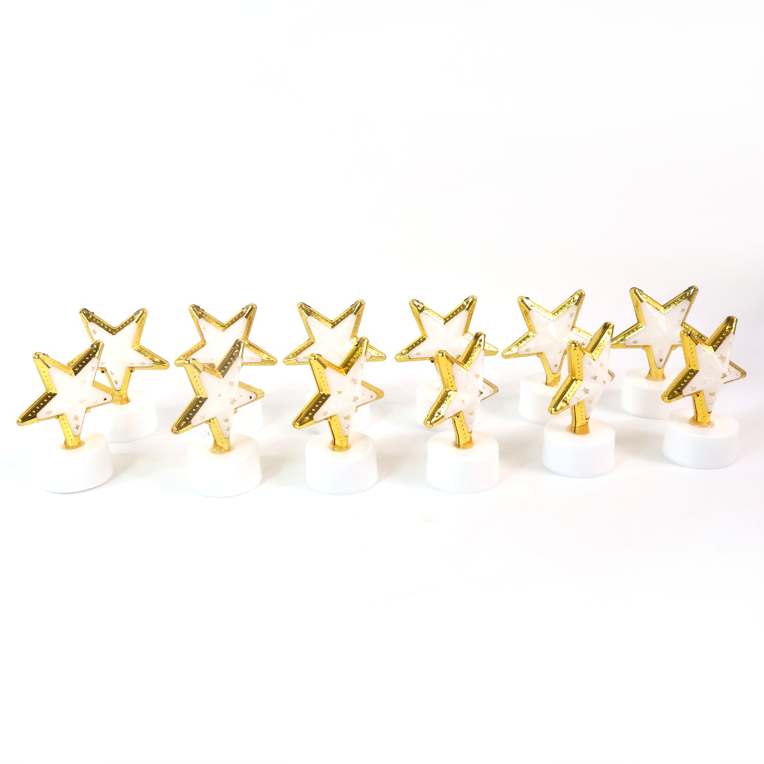 Set of 12 Wukusy star-shaped flameless LED candles for home decor, realistic flickering light, decorative indoor lighting.
