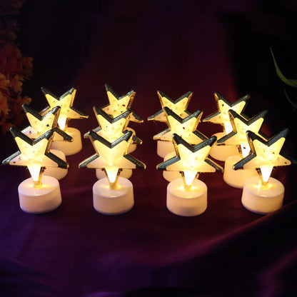 Set of 12 Wukusy star-shaped flameless LED candles for home decor, ideal for creating a cozy, decorative ambiance.