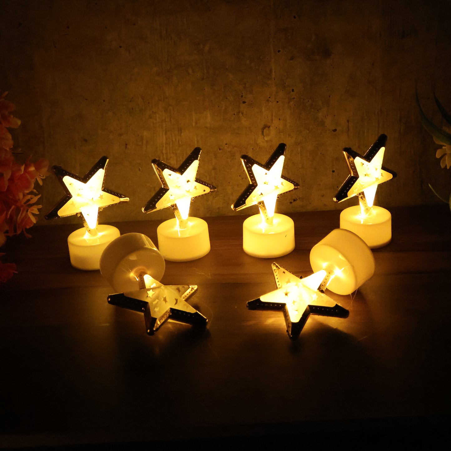 Set of 12 Wukusy star-shaped flameless LED candles for home decor, with a warm glow and decorative star design.