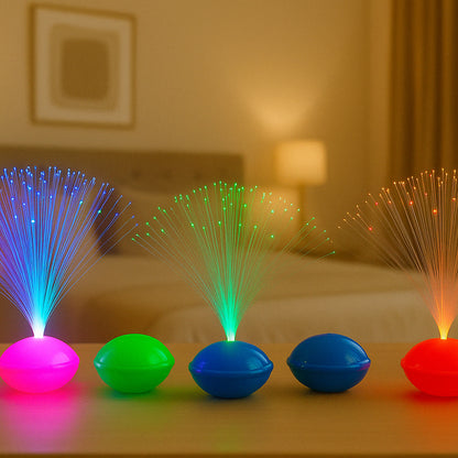 Set of 12 Wukusy fiber optic LED night lamps for home decor, featuring colorful glowing lights and modern design.
