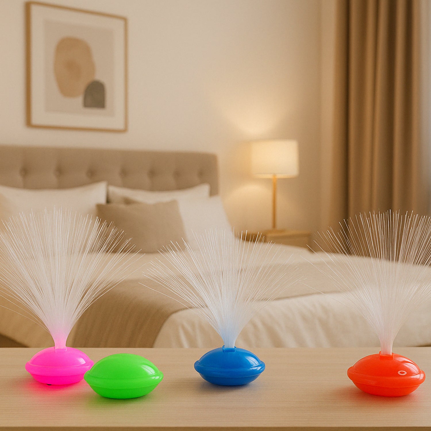 Set of 12 Wukusy fiber optic LED night lamps, decorative home decor with colorful glowing lights in a modern design.
