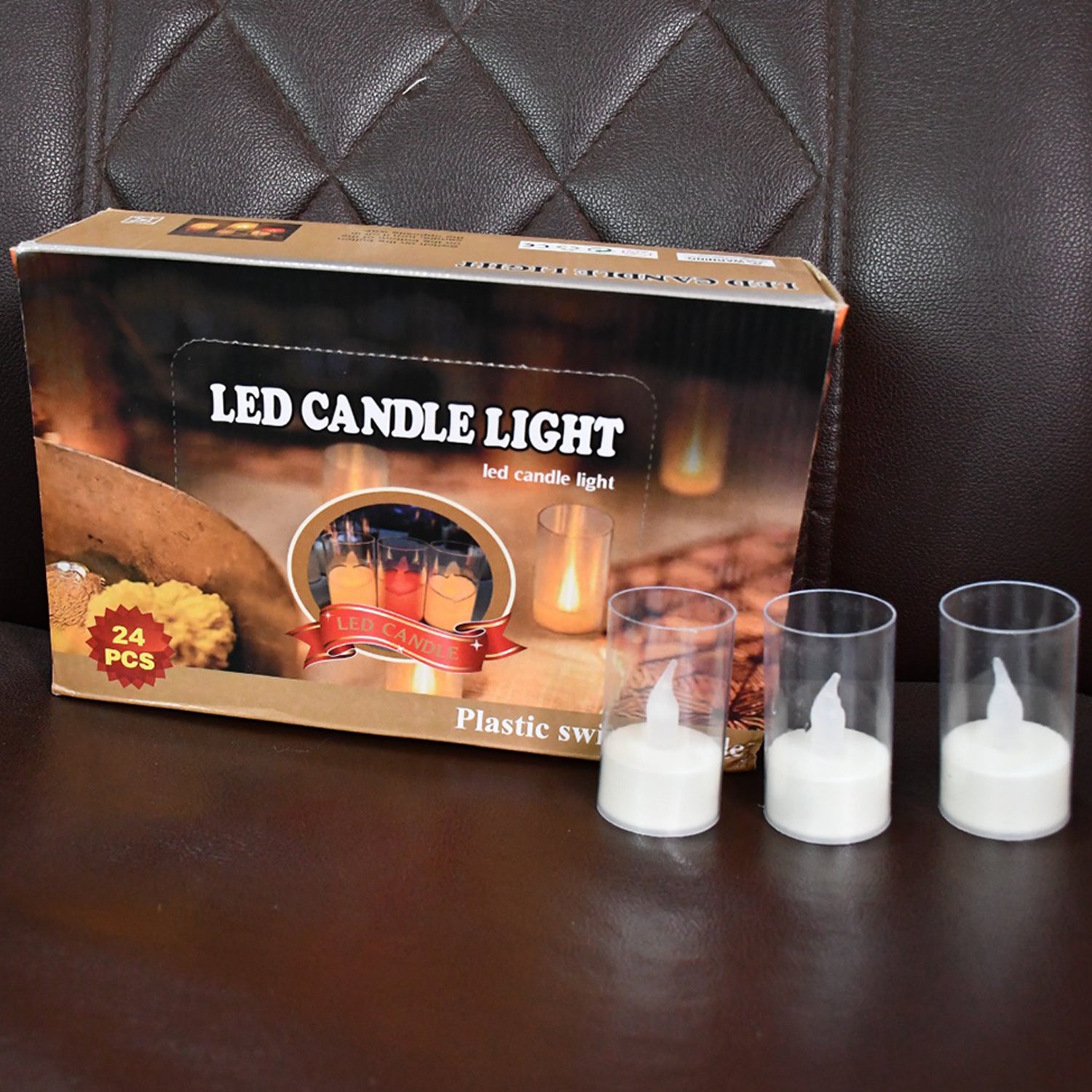 Set of 24 Wukusy flameless LED candles with transparent plastic covers, ideal for home decor and safe ambient lighting.