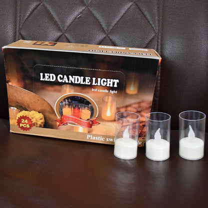 Set of 24 Wukusy flameless LED candles with transparent plastic covers, ideal for home decor and safe ambient lighting.