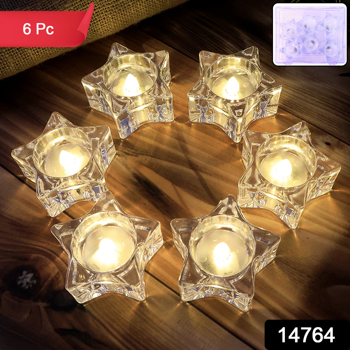 Set of six Wukusy flameless star-shaped LED candles for home decor, with warm ambient glow and realistic flickering effect.