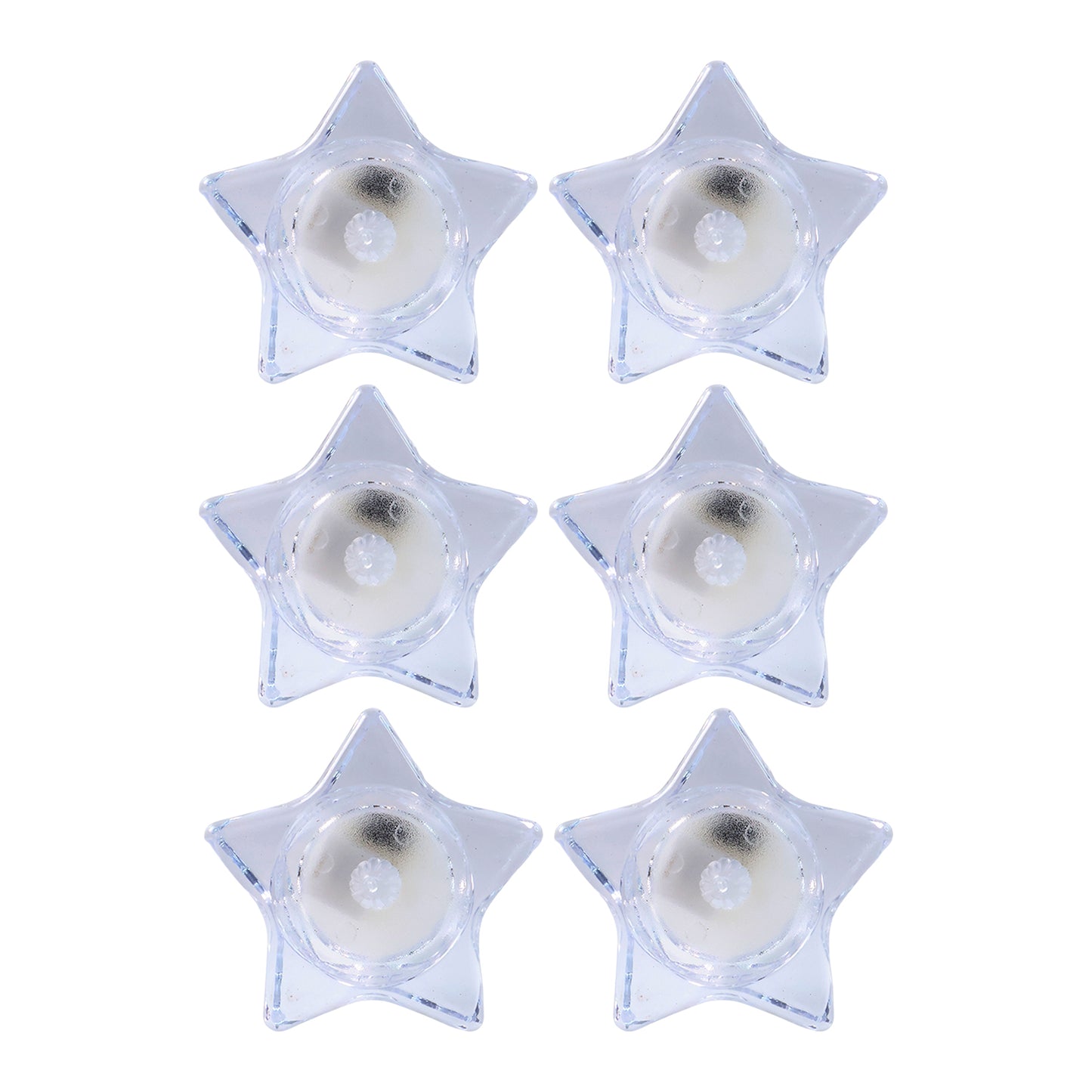 Six Wukusy flameless star-shaped LED candles in a home decor set, soft glowing and safe for ambient lighting.