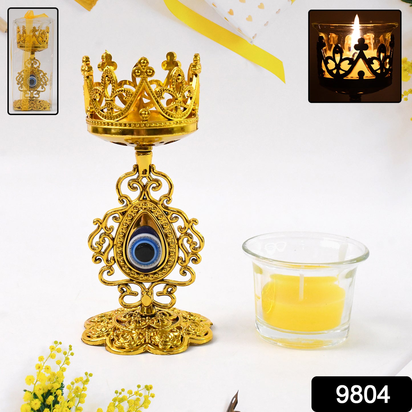 Wukusy Flower Diwali Candle Holder with plastic stand, decorative home decor for festive celebrations, set of one.