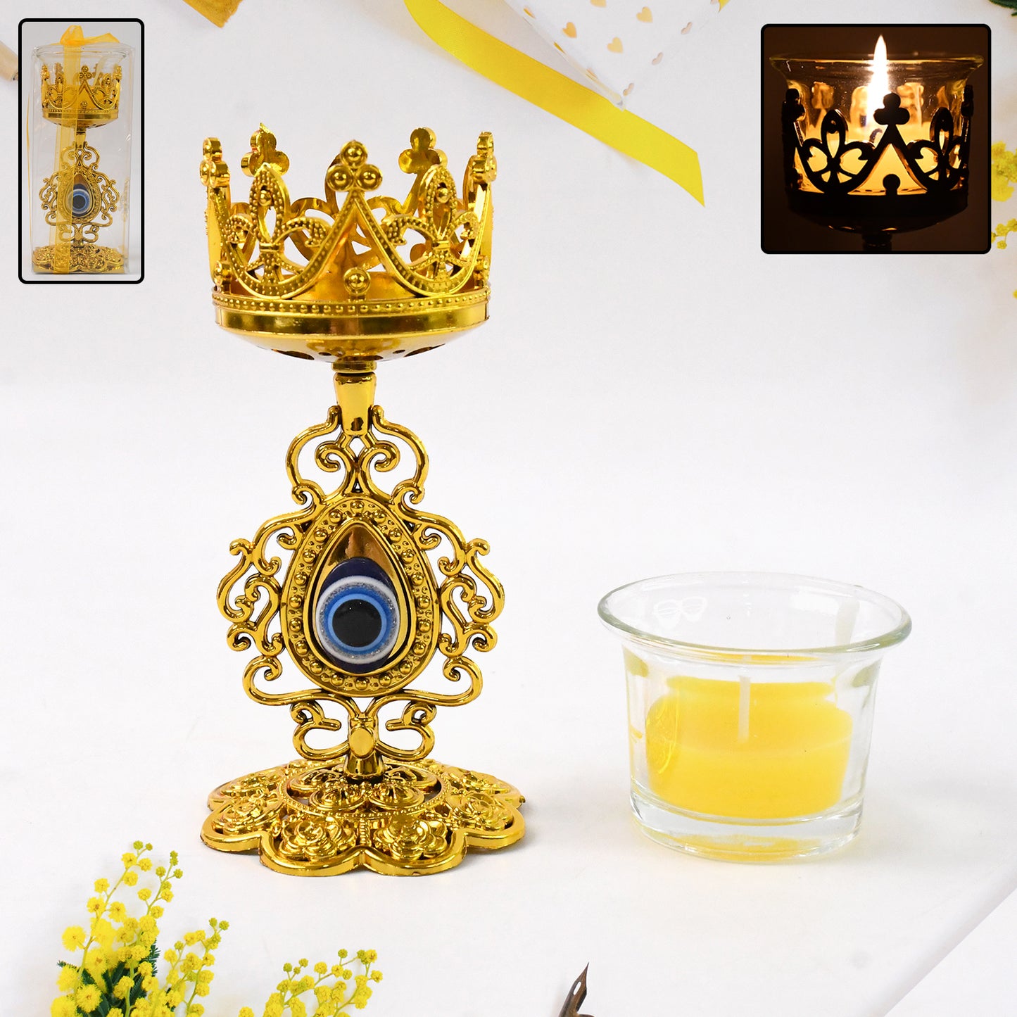 Wukusy Flower Diwali candle holder with plastic stand, decorative home decor piece for festive lighting arrangements.