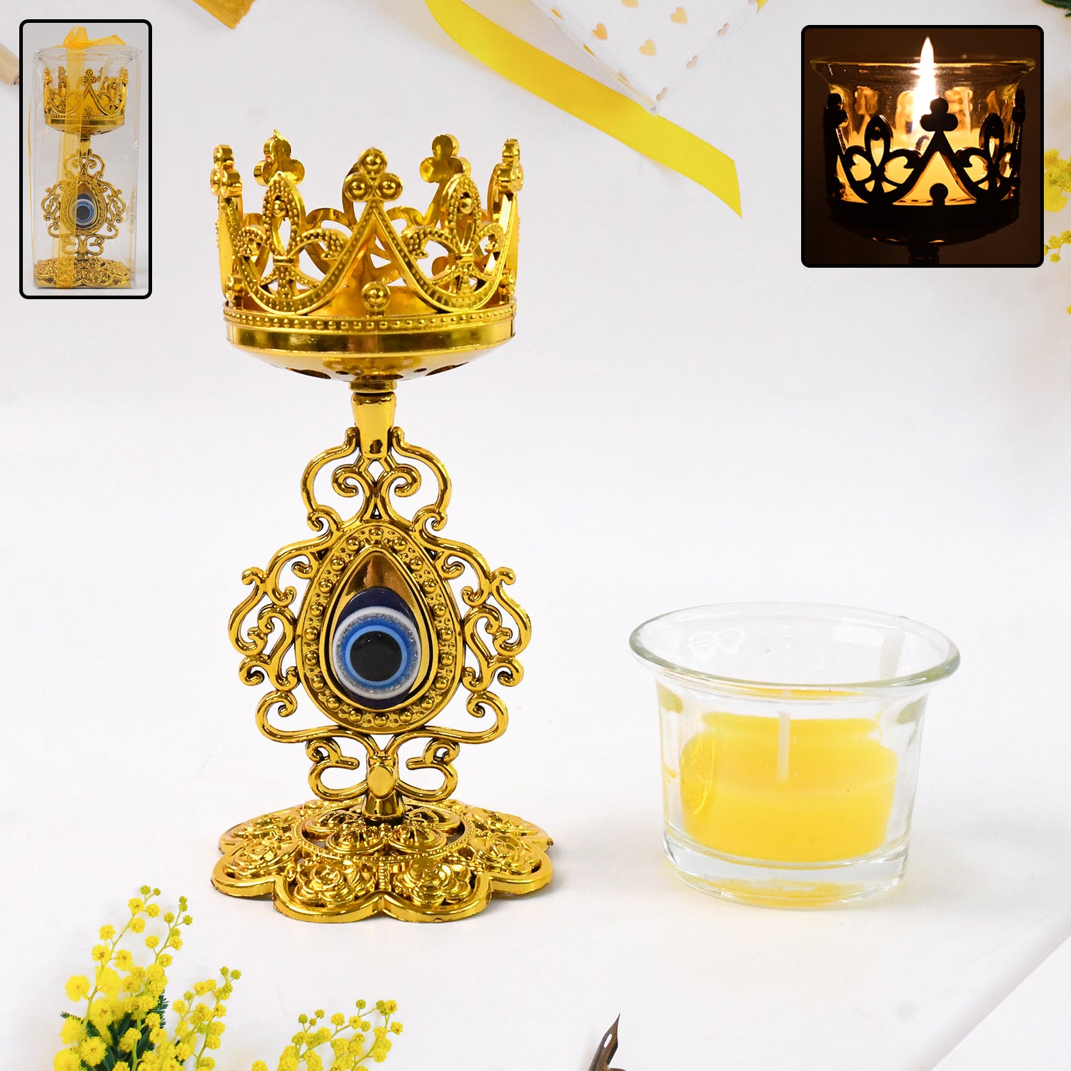 Wukusy Flower Diwali candle holder with plastic stand, decorative home decor piece for festive lighting arrangements.