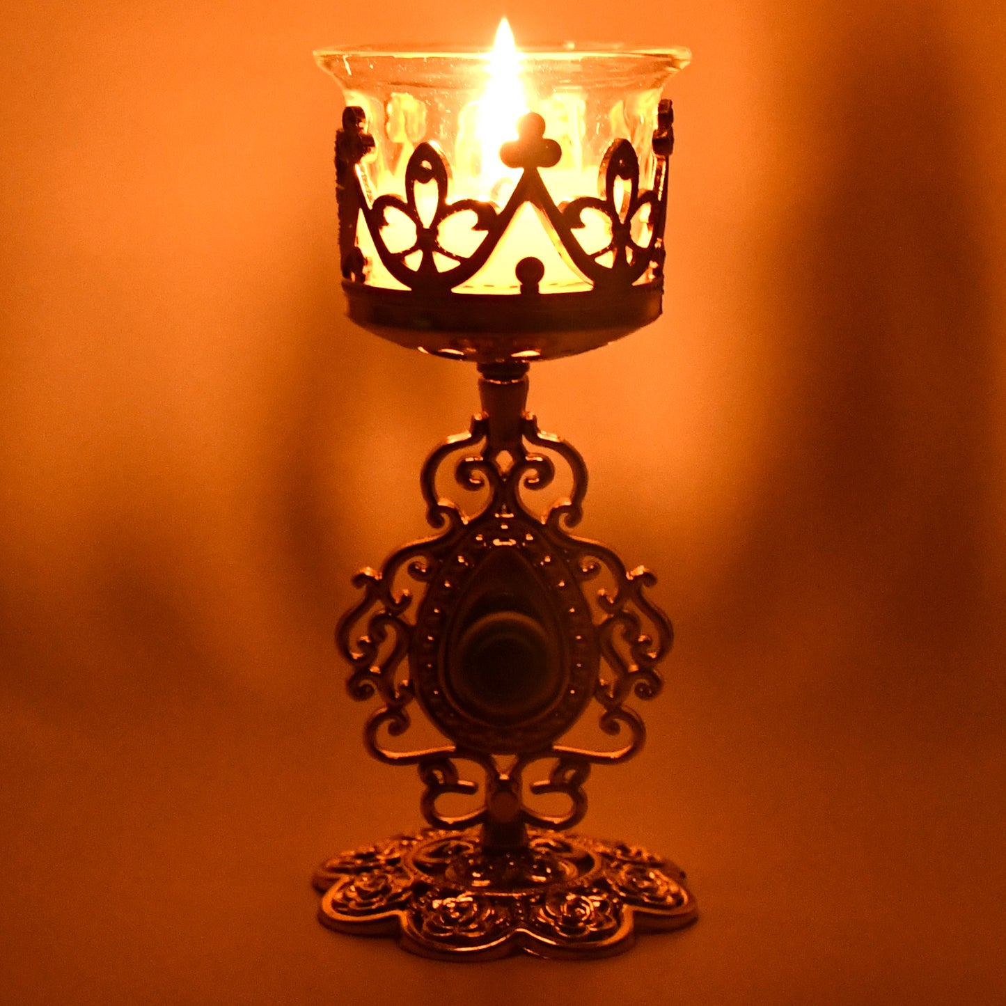 Wukusy Flower Diwali Candle Holder with plastic stand, decorative home decor piece for festive celebrations, set of one.