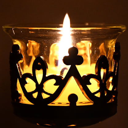 Wukusy Flower Diwali Candle Holder with plastic stand, decorative home decor piece for festive celebrations, set of one.