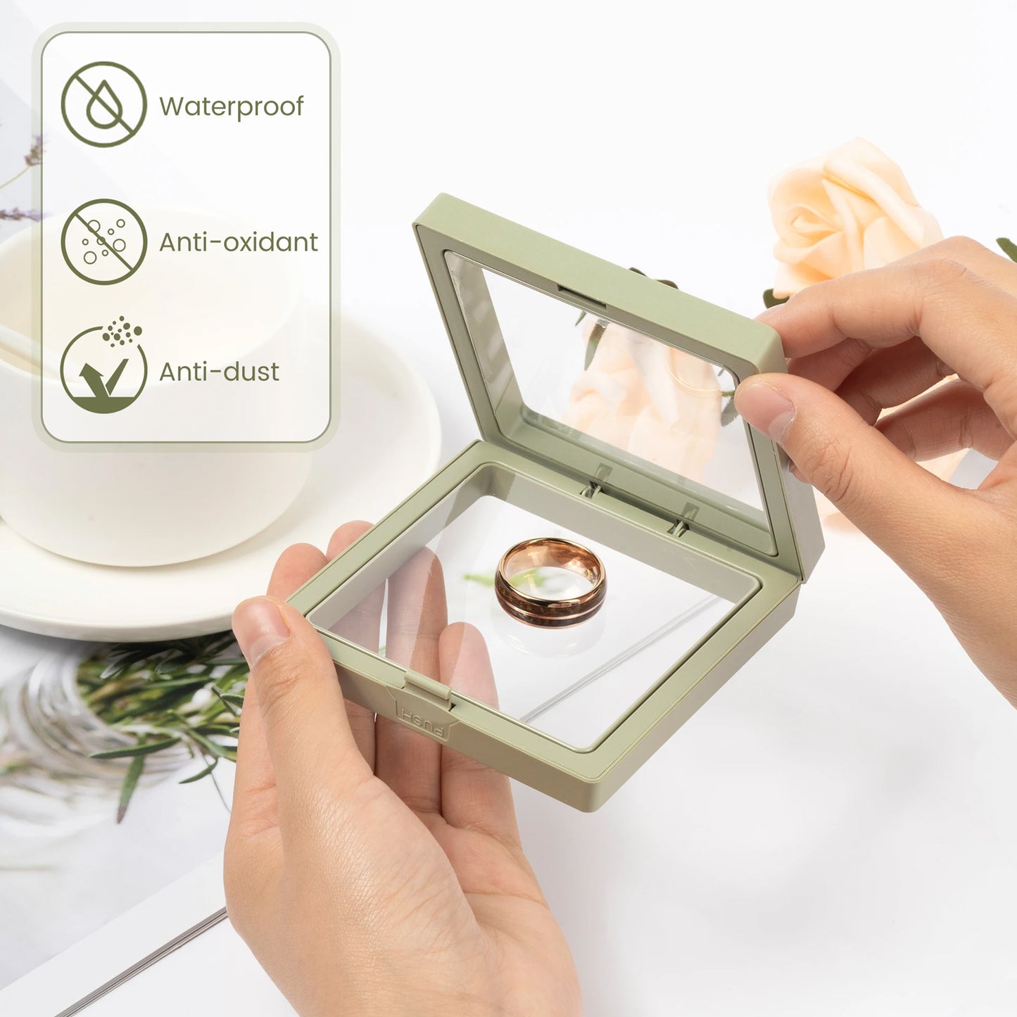 Wukusy 3D floating frame display case for gift packaging, showcasing a modern home decor item with a clear glass front and black frame
