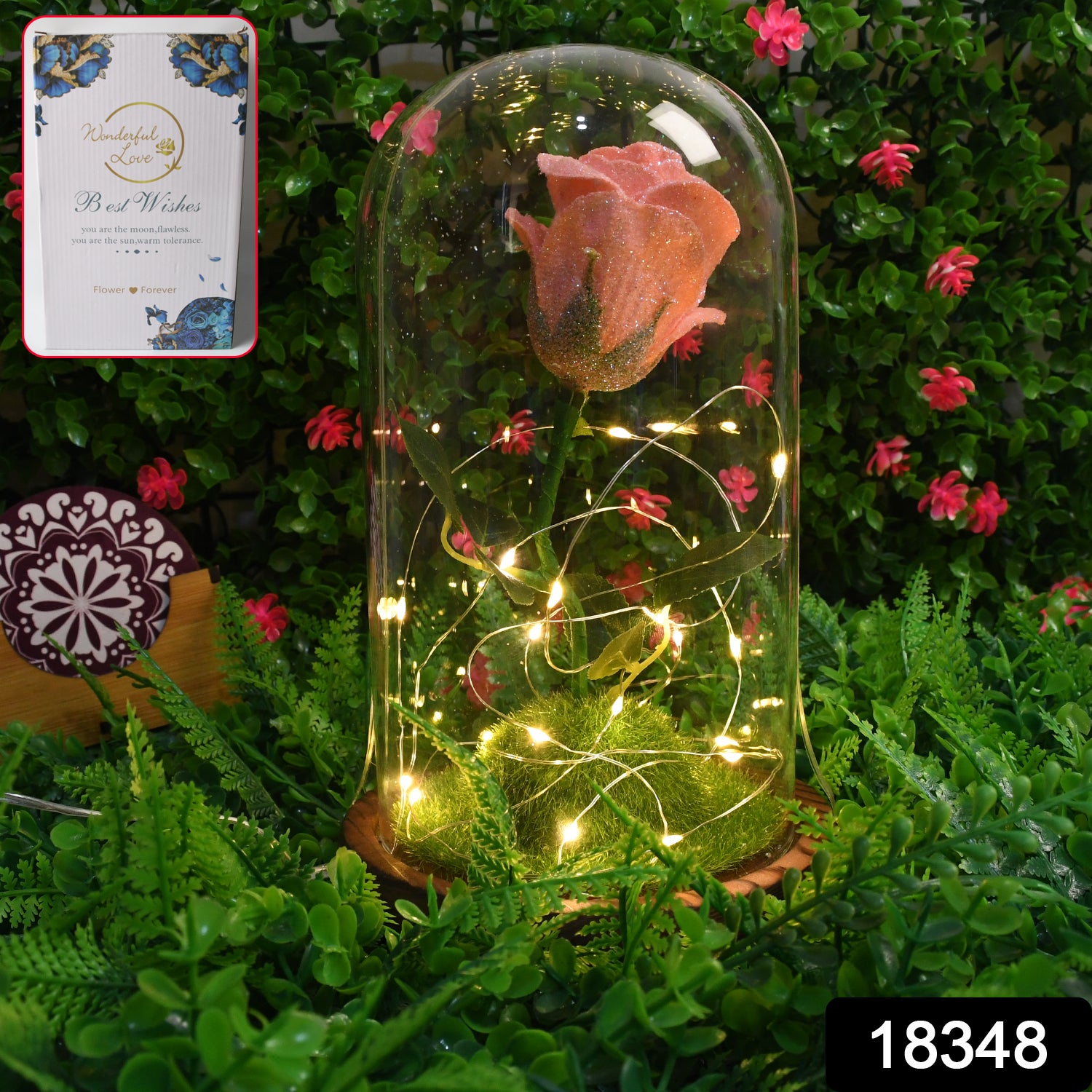 Wukusy glass flower with LED light home decor, decorative flower sculpture, ideal for gifting, in a set of one.